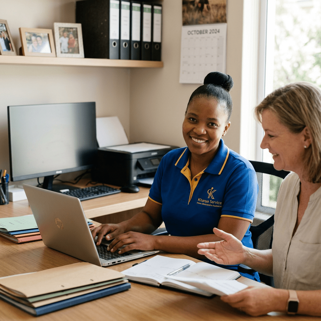 Home administrative assistance, blue gold Khanya Service shirt